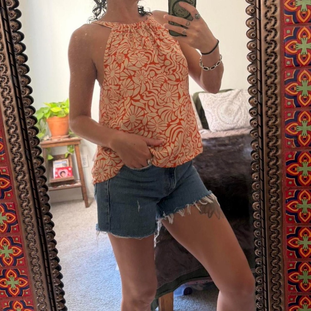 Rachel Zoe Floral Halter Neck Top Orange